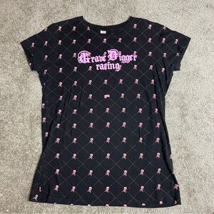 Grave digger racing skulls printed baby tee goth punk moto T-shirt scene girly